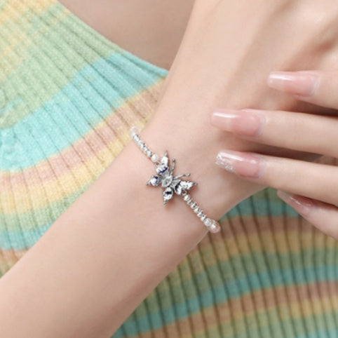 Fancy Butterfly Drop Oil Beaded Bracelet Stretch Jewelry For Women
