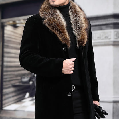 Mens Coat With A Contrasting Fur-trimmed Wool Collar
