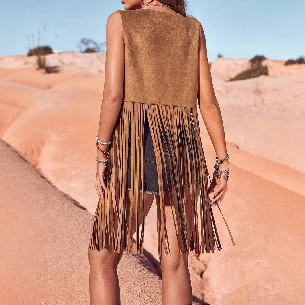 Hippie-style Suede Look Tassel Jacket Cardigan