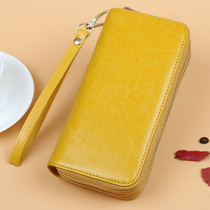 Oil Wax Leather Wallet Women Long Double-layer Zipper Large-capacity Hand Wallet Coin Purse