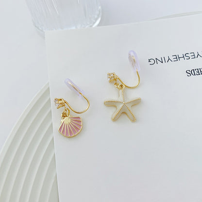 Asymmetric Shell Starfish Vintage Mosquito Coil Ear Clip Earrings