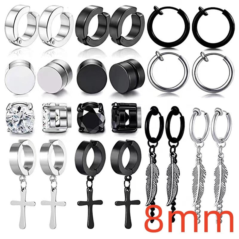 Titanium Steel Earrings Cross Zircon Magnet Ear Clip